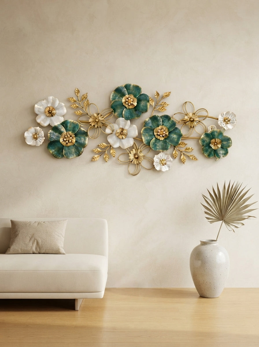 Large Floral Metal Wall Art 52" x 24" – Modern Flower Wall Decor for Living Room & Bedroom