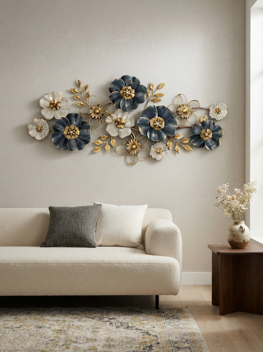 Large Floral Metal Wall Art 52" x 24" – Modern Flower Wall Decor for Living Room & Bedroom
