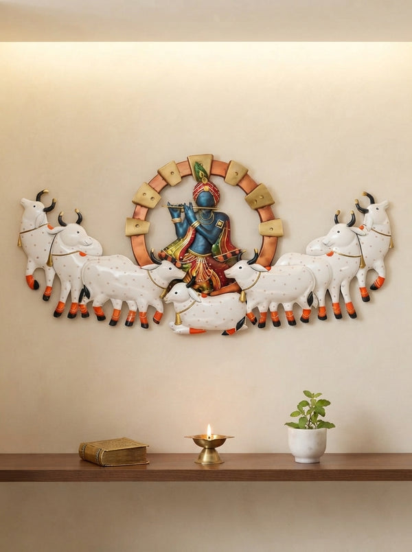 Krishna Wall Art 56" x 28" – Large Metal Spiritual Wall Decor for Living Room & Home Temple