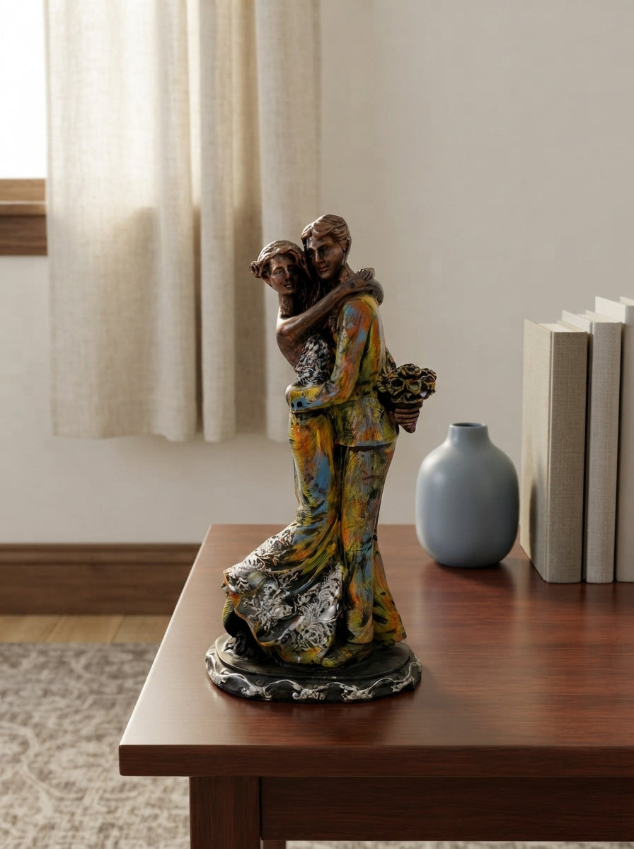 Romantic Couple Statue | Bronze Multicolor Anniversary Decor
