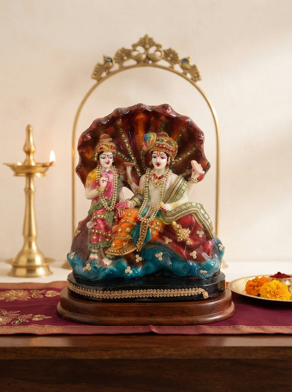 Lord Vishnu Statue with Consort | Colorful Deity Figurine
