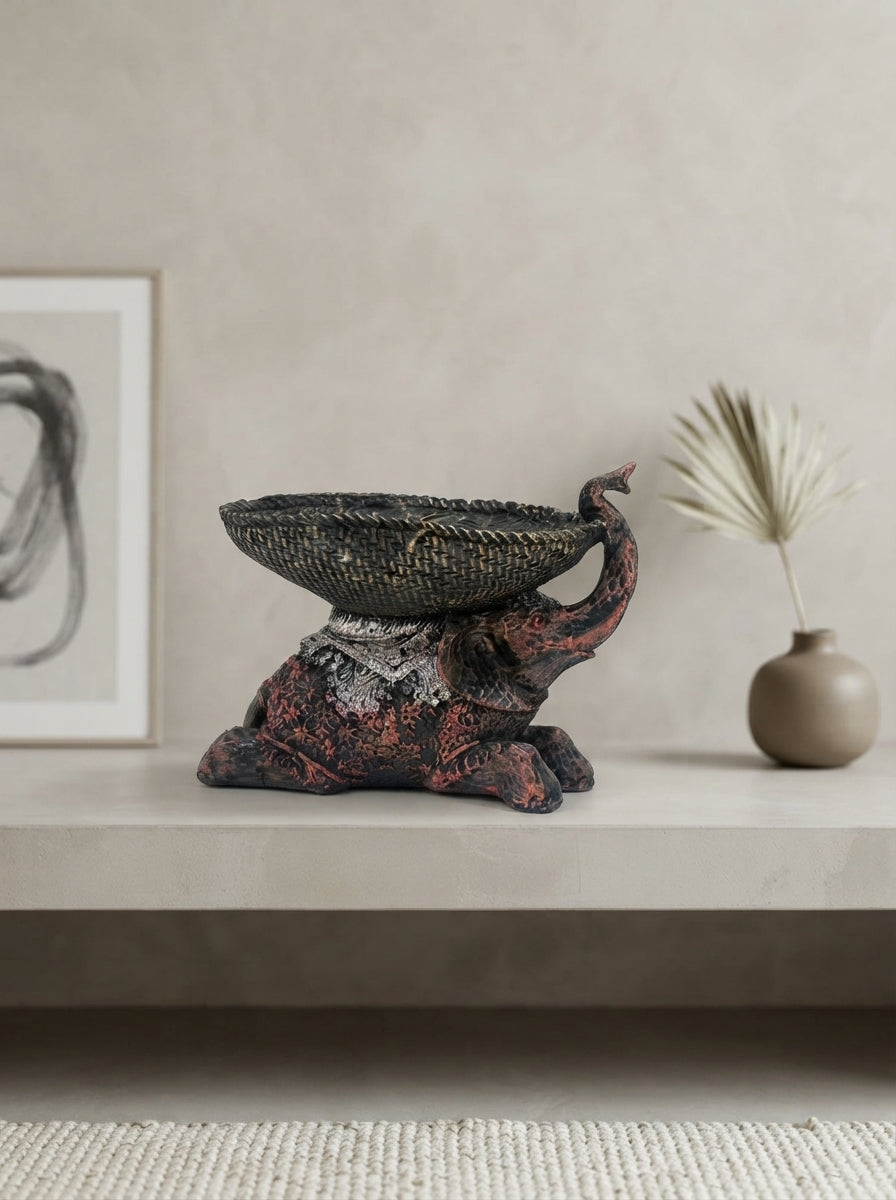 Elephant Trinket Bowl Statue | Decorative Dish Decor