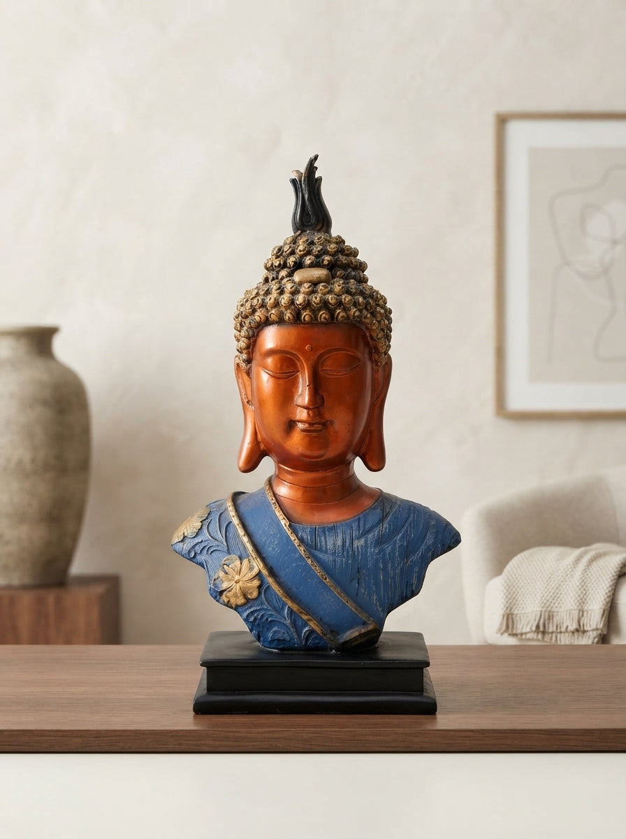 Terracotta Blue Buddha Bust Statue | Zen Decor