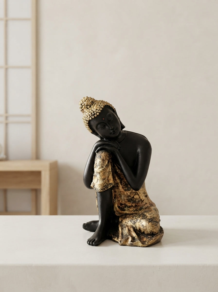 Resting Buddha Statue 12" | Black Gold Zen Decor
