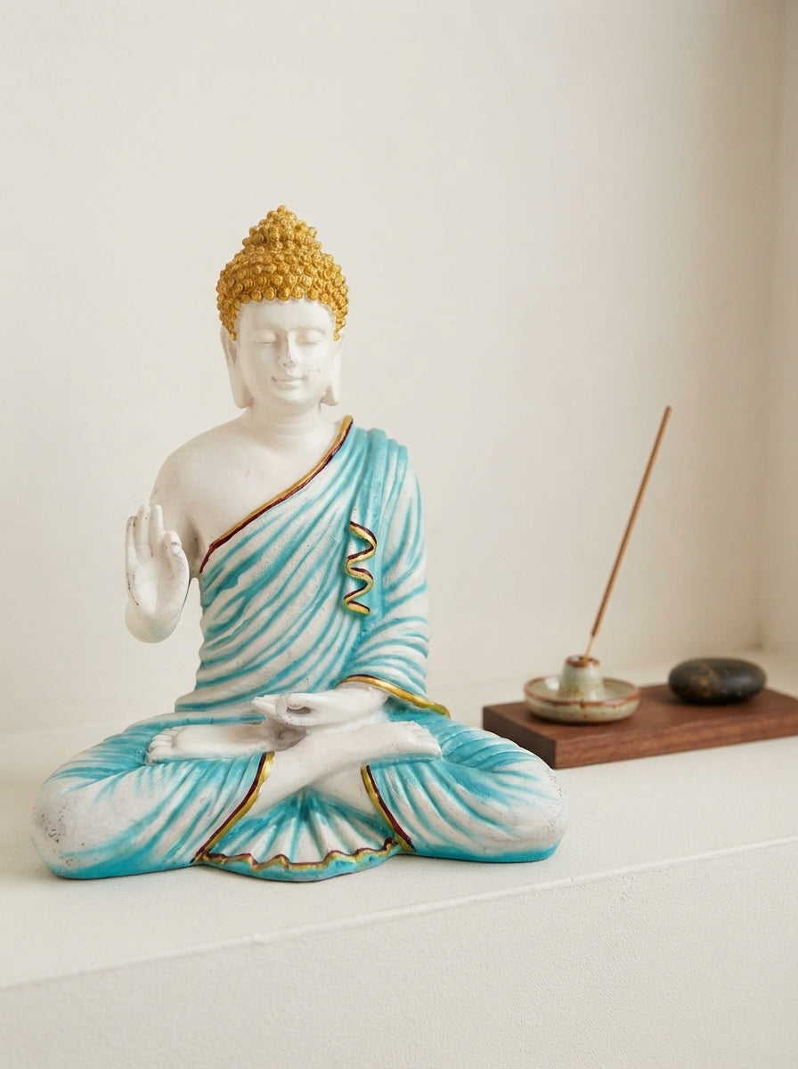 Ivory Teal Gold Buddha Statue 14.5" | Zen Decor