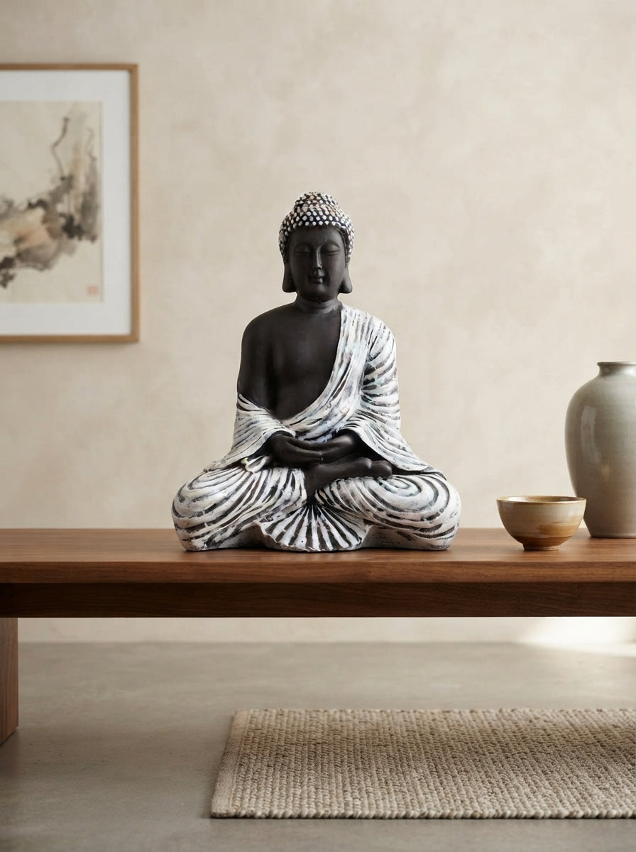 Black White Striped Buddha Statue | Zen Decor