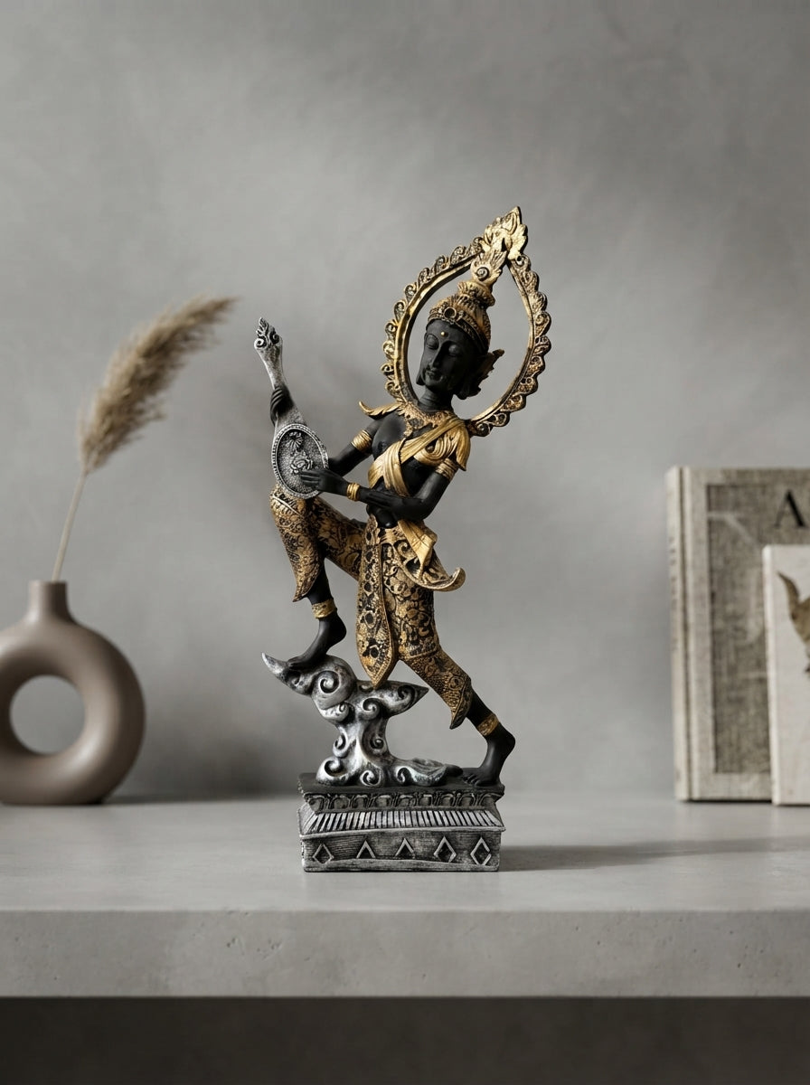 Black Gold Dancing Deity Statue | Asian Decor