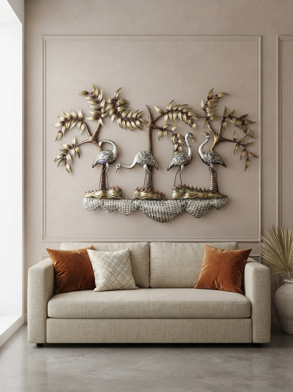 Flamingo Wall Art 40" x 30" – Decorative Metal Bird Wall Decor for Living Room & Home Interiors