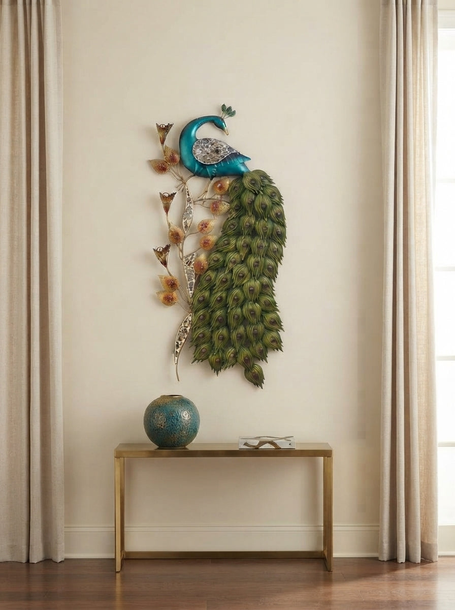 3D Metal Peacock Wall Art | Teal Green Decor