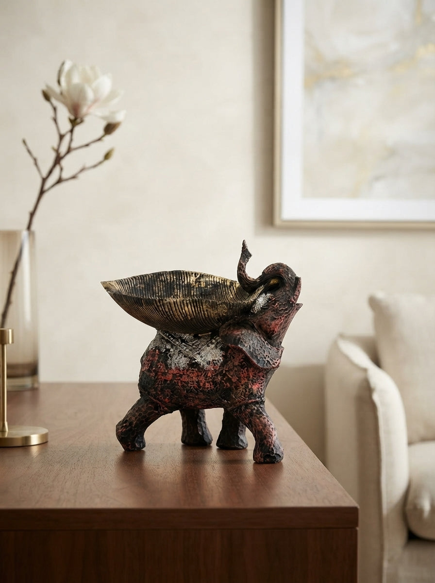 Elephant Trinket Bowl Statue | Decorative Dish Decor