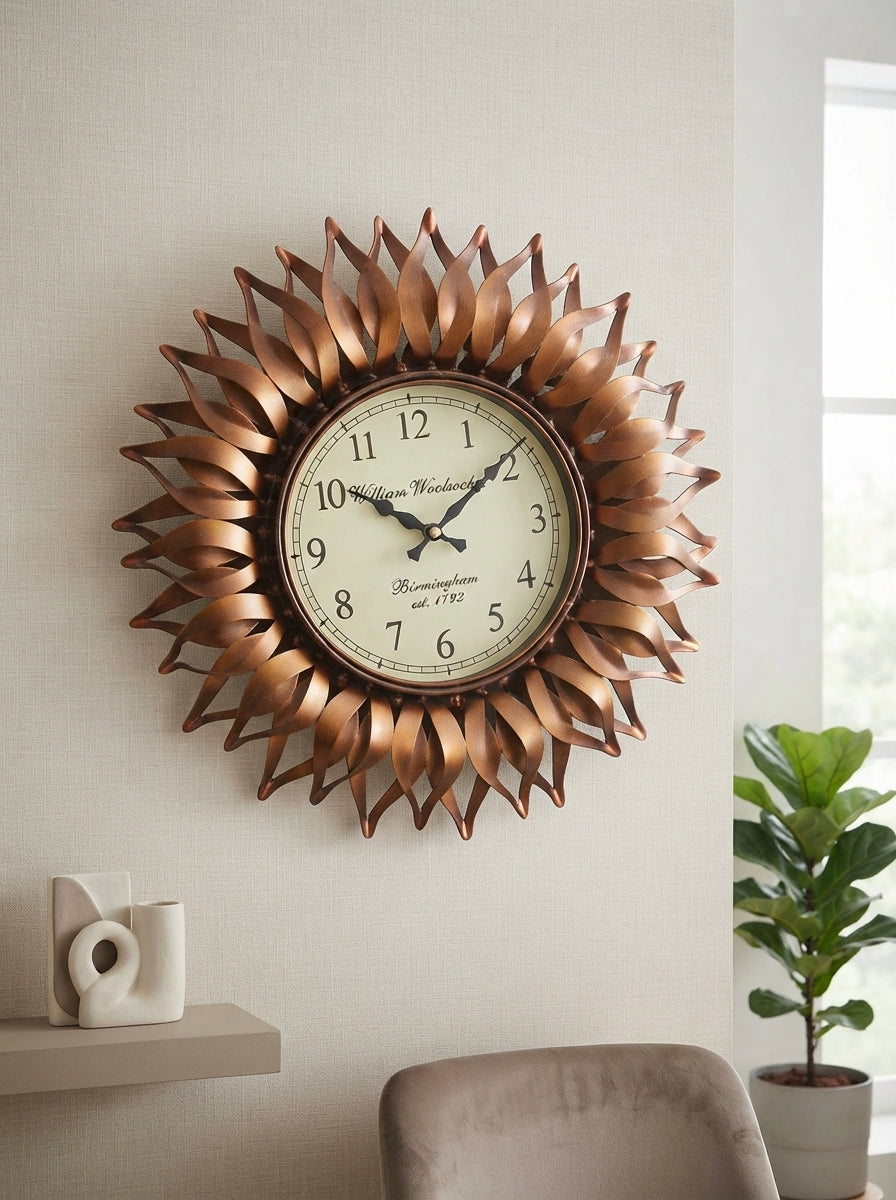 Twisted Petal Sunflower Wall Clock 23 Inch – Decorative Metal Floral Wall Clock for Living Room & Home Decor