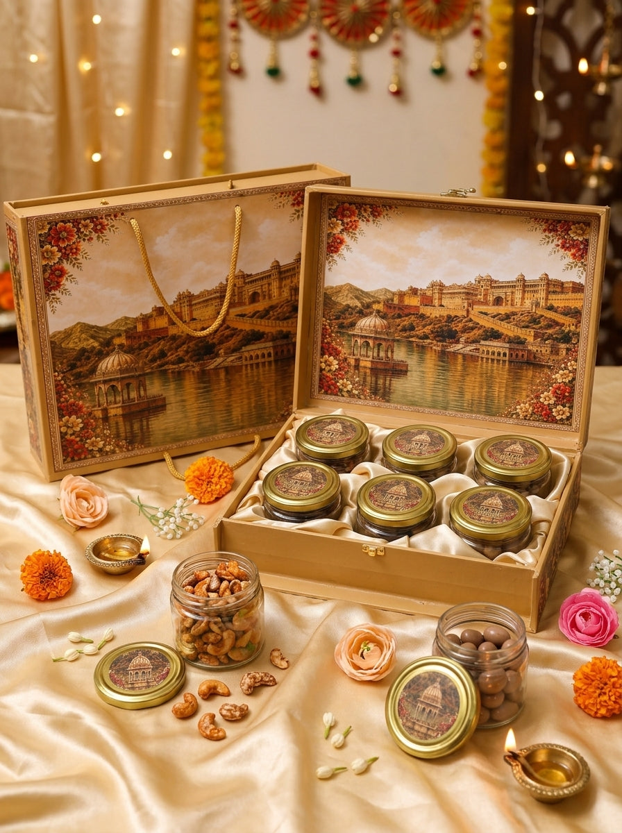 Amer Fort Lakeside 6 Jar Gift Box with Carry Bag | Diwali Hamper