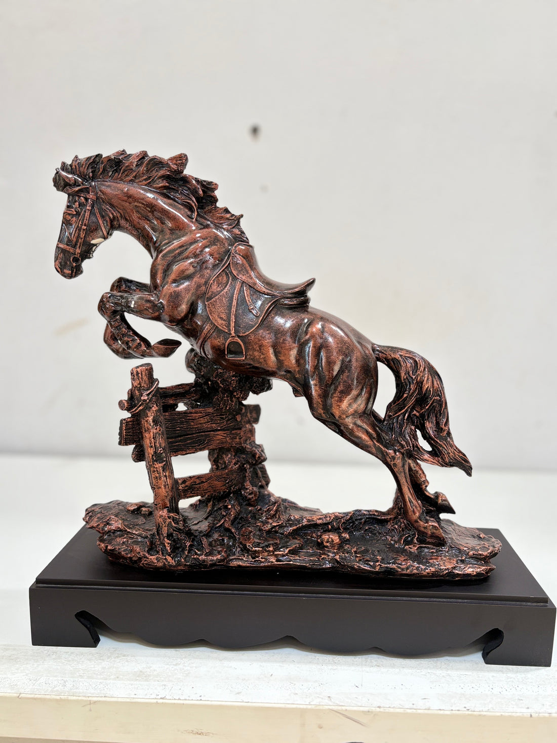 Bronze Finish Jumping Horse Statue | Elegant Equestrian Table Decor Showpiece