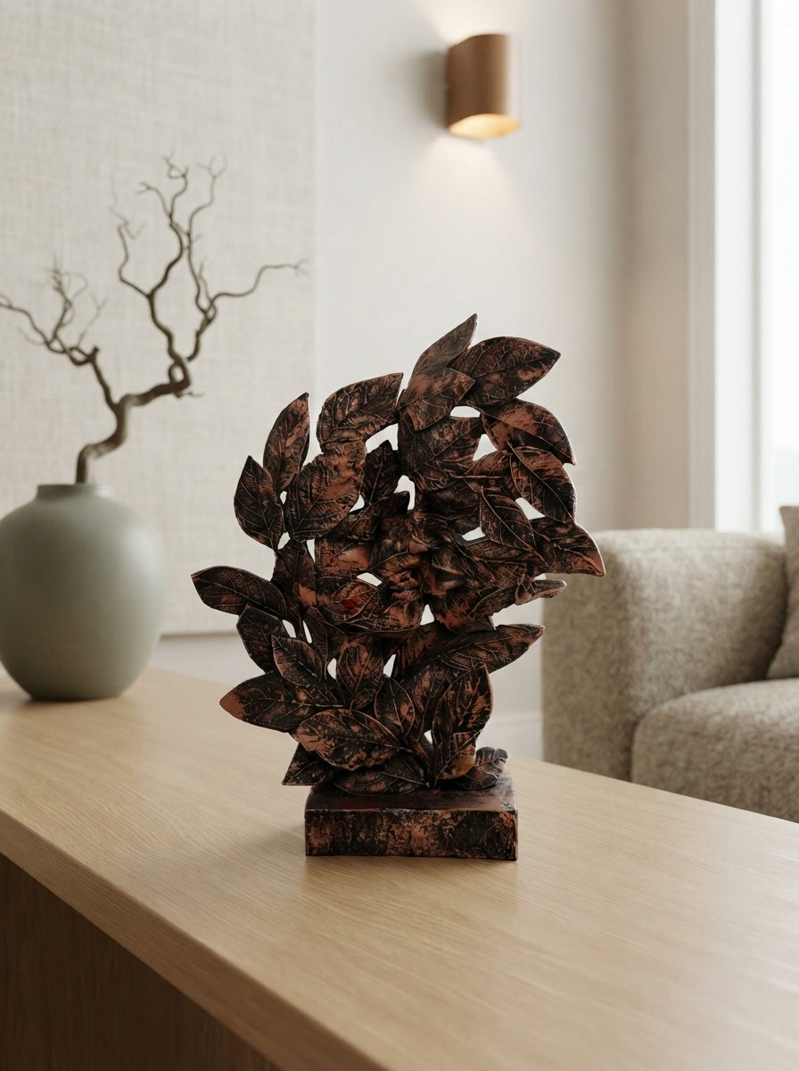 Copper Bronze Leaf Cluster Sculpture 13.8" | Abstract Nature Decor