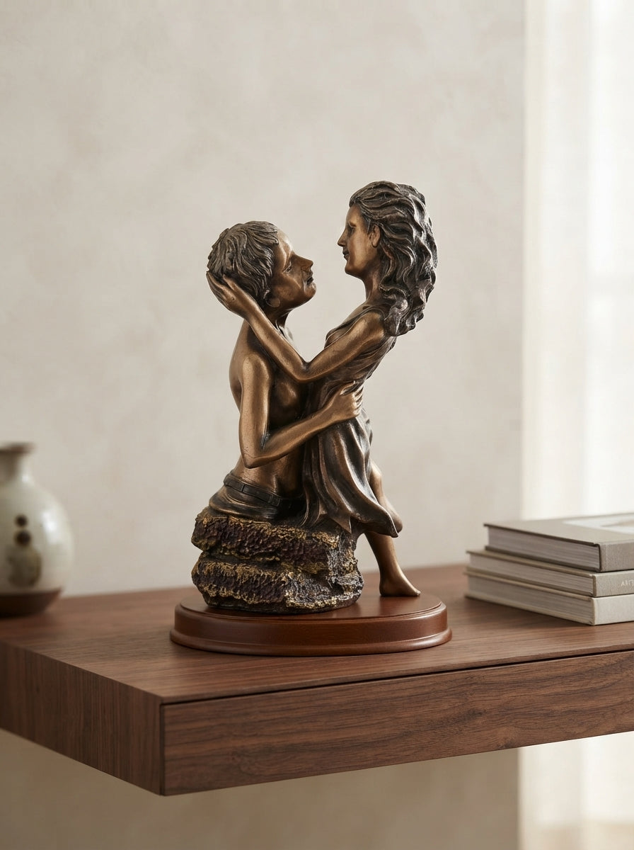 Loving Couple Bust Statue 15" | Bronze Silver Romantic Sculpture