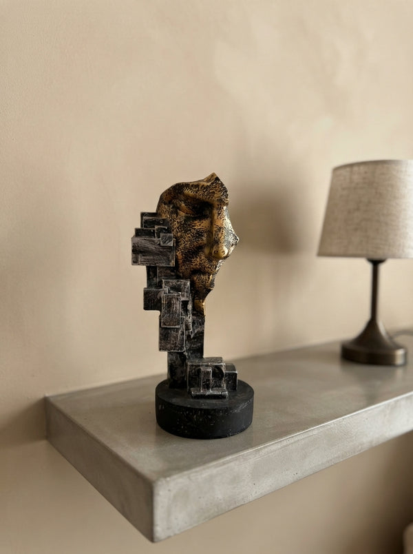Cubist Face Sculpture | Gold Silver Abstract Modern Statue