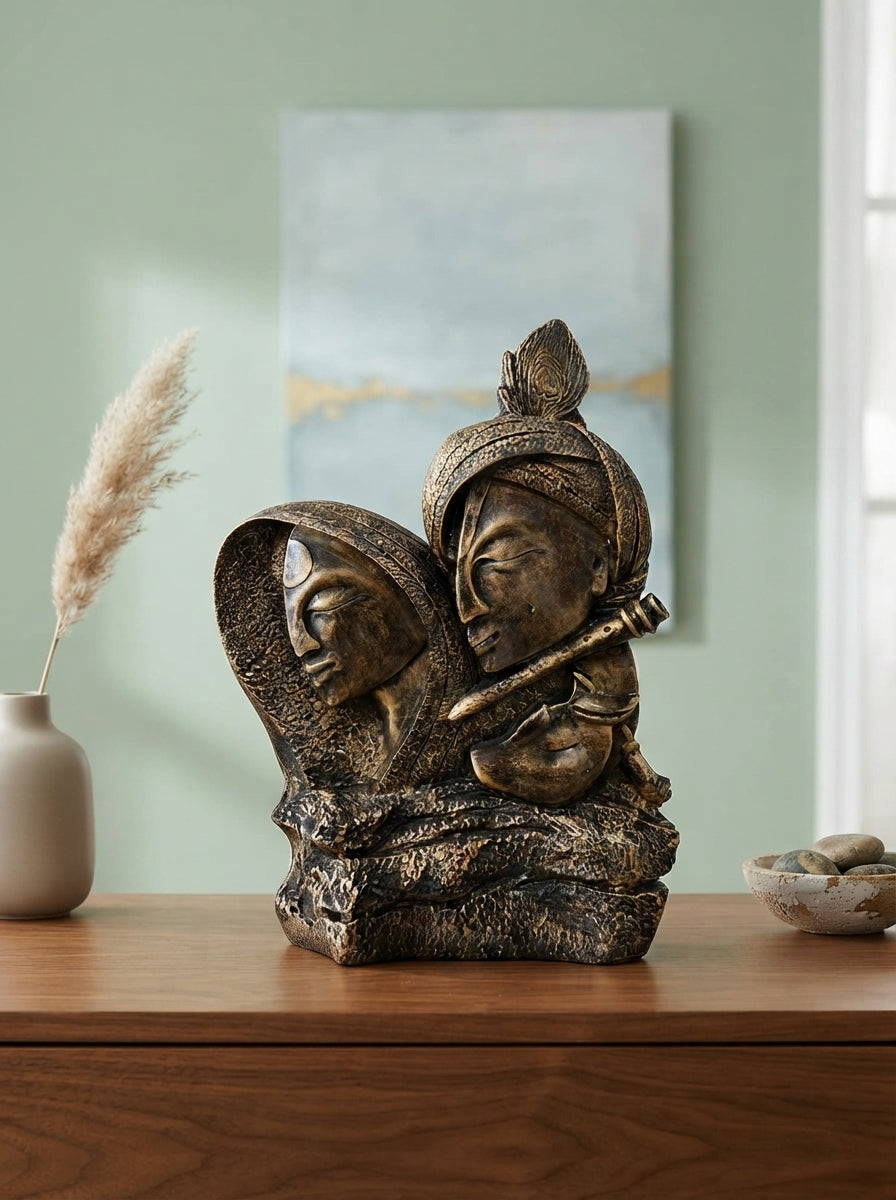 Radha Krishna Statue | Gold Bronze Indian Deity Sculpture