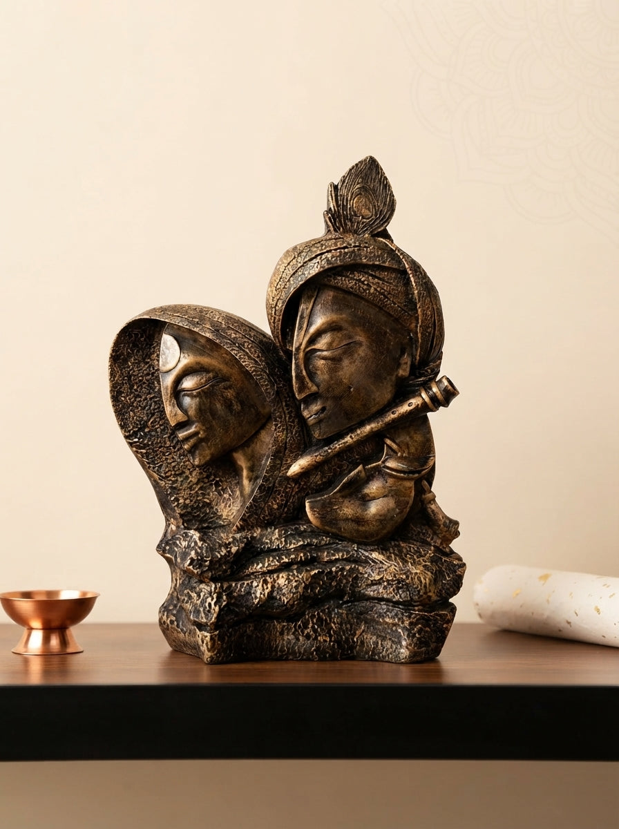 Radha Krishna Statue | Gold Bronze Indian Deity Sculpture
