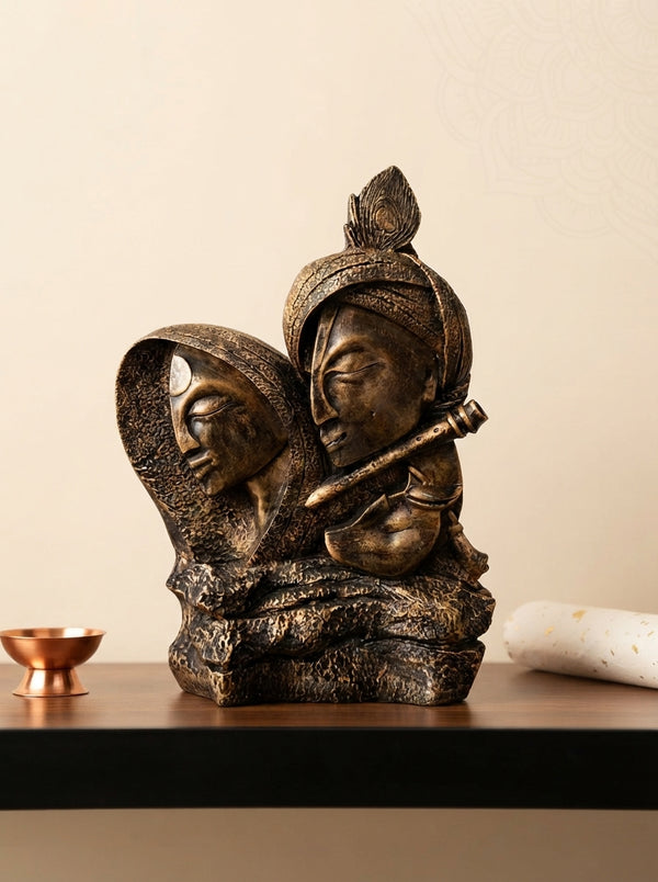 Radha Krishna Statue | Gold Bronze Indian Deity Sculpture