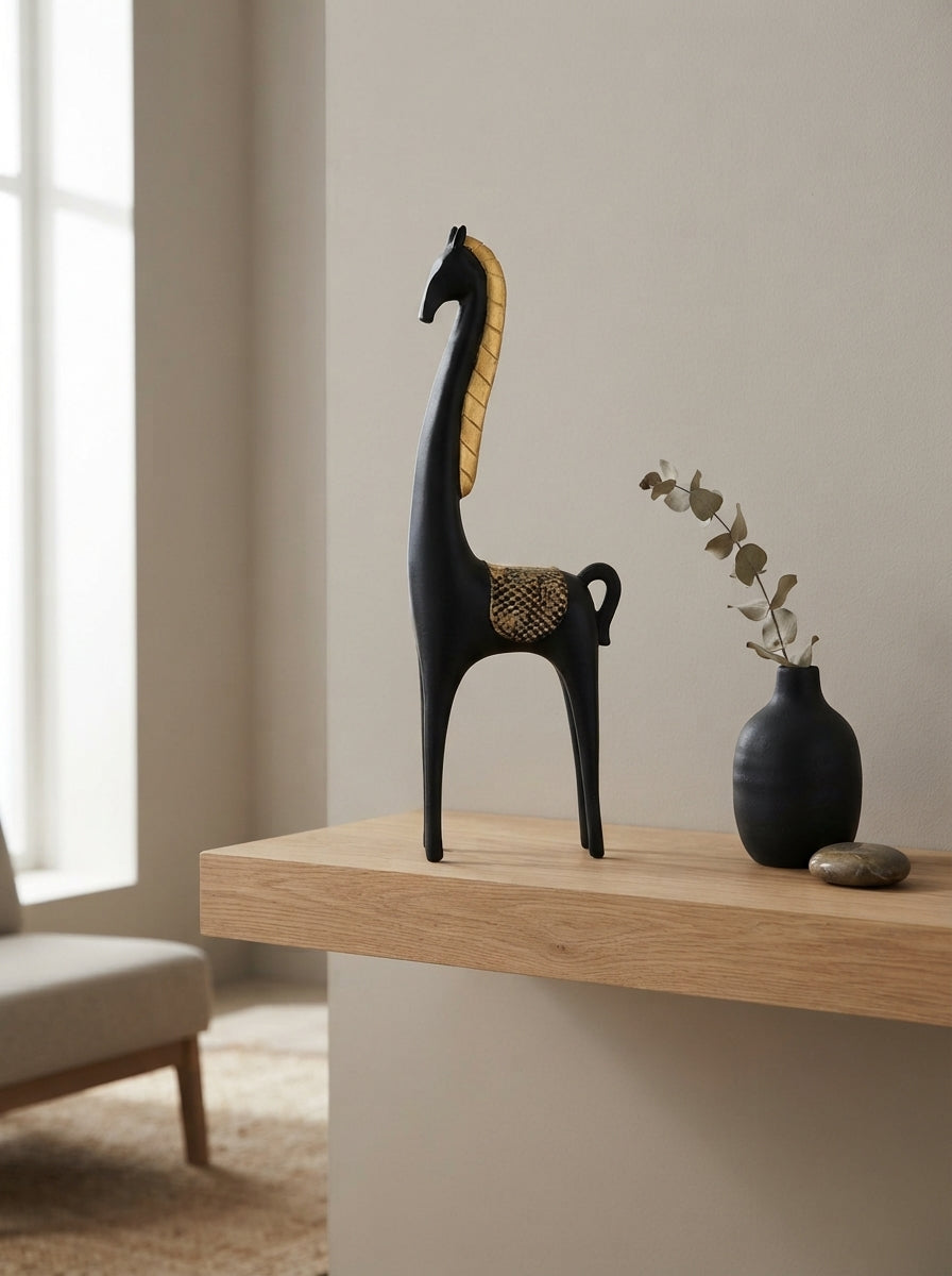 Black Gold Modern Giraffe Statue | Sculptural Decor