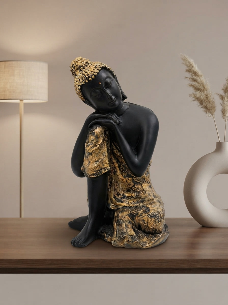 Resting Buddha Statue 12" | Black Gold Zen Decor