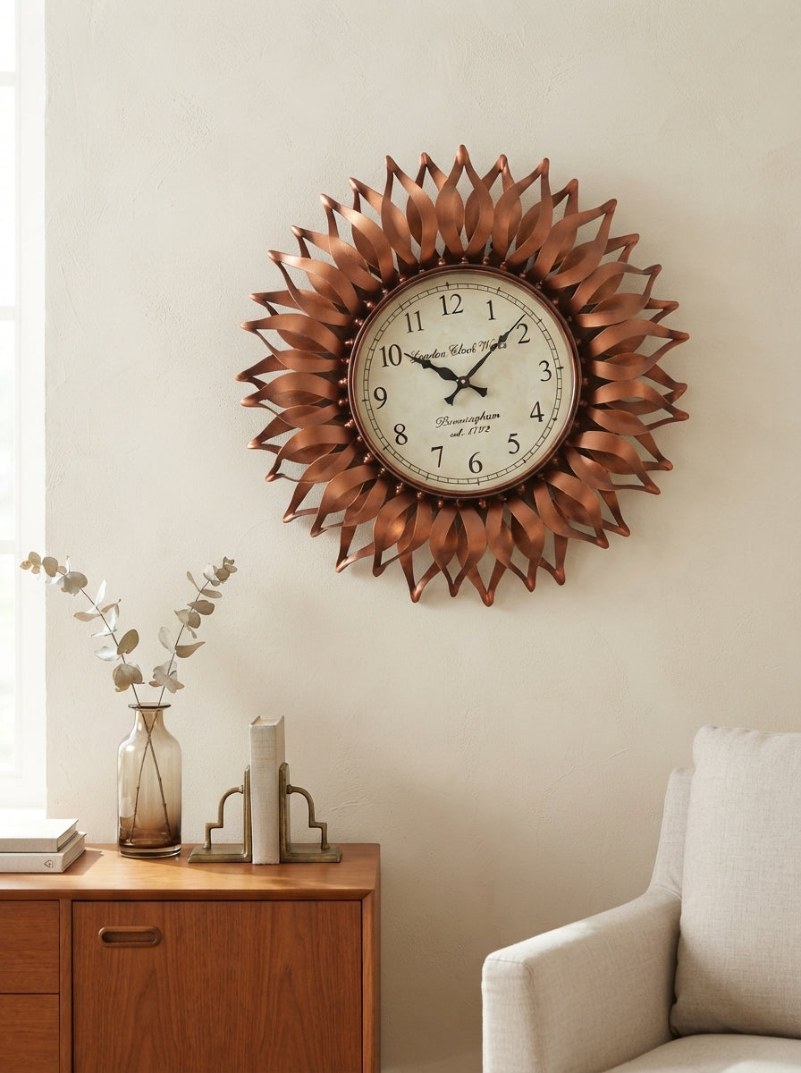 Twisted Petal Sunflower Wall Clock 23 Inch – Decorative Metal Floral Wall Clock for Living Room & Home Decor