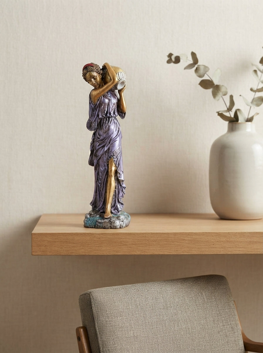 Grecian Woman Statue with Urn | Purple Gold Water Carrier