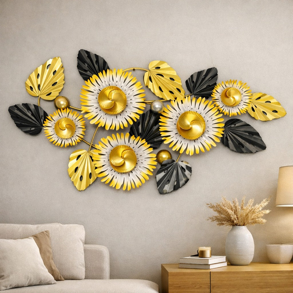Floral Metal Wall Art 50" x 26" – Large Modern Flower Wall Decor for Living Room, Bedroom & Home Décor | Affordable Metal Wall Hanging