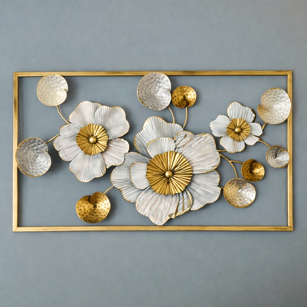 Framed Floral Wall Art 36" x 21" – Elegant Metal Flower Wall Decor for Living Room & Bedroom