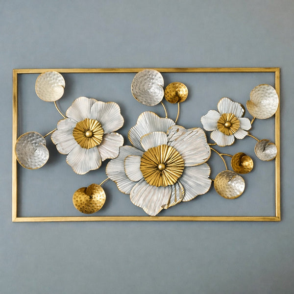 Framed Floral Wall Art 36" x 21" – Elegant Metal Flower Wall Decor for Living Room & Bedroom