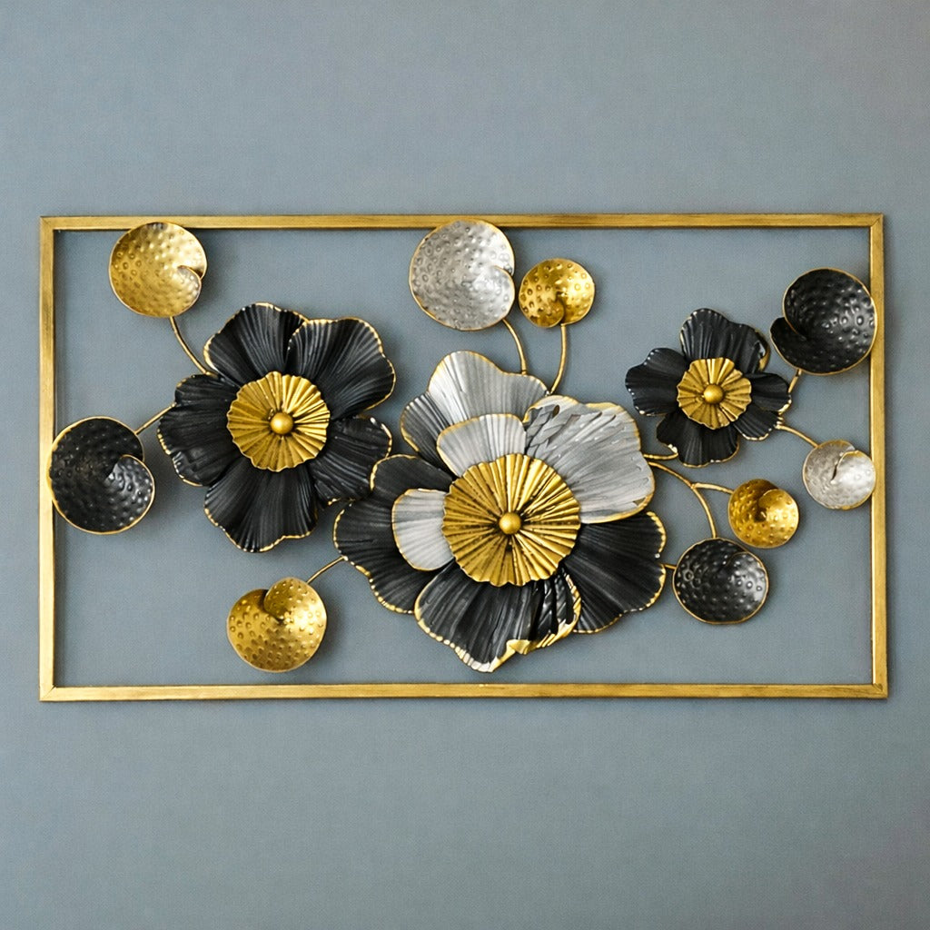 Framed Floral Wall Art 36" x 21" – Elegant Metal Flower Wall Decor for Living Room & Bedroom