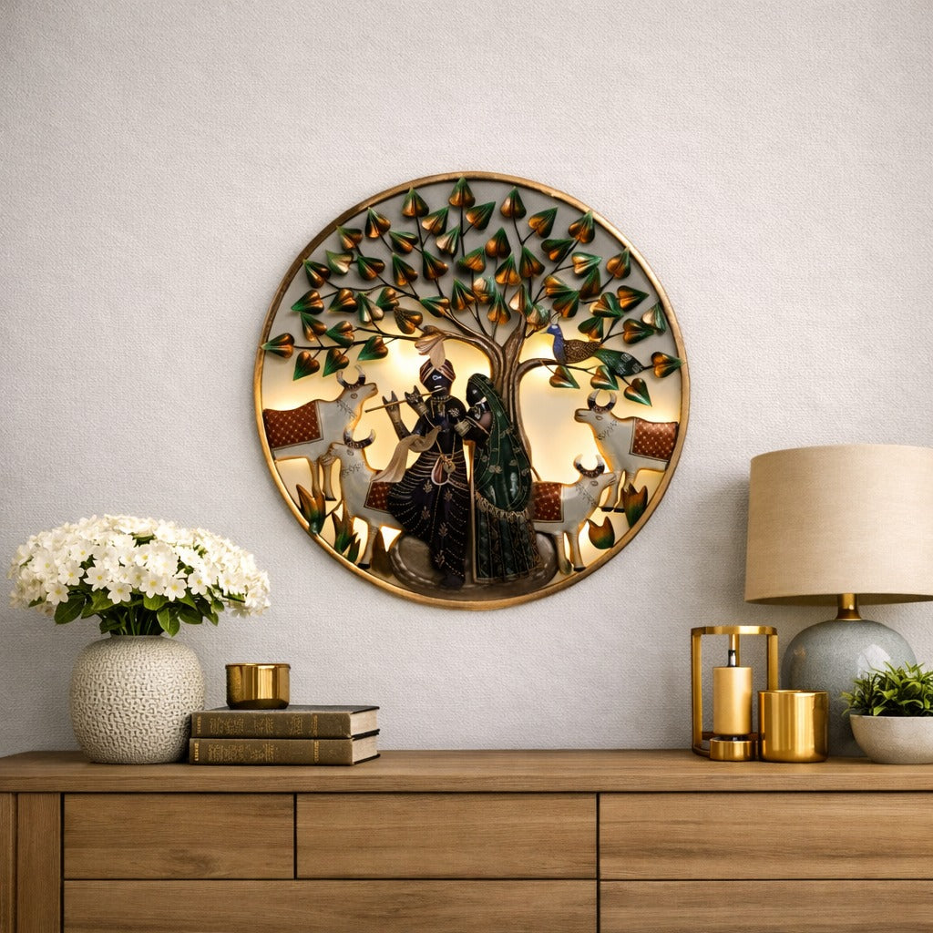 Radhe Krishna Wall Art – Metal Spiritual Wall Decor Available in 24", 30" & 36" Sizes