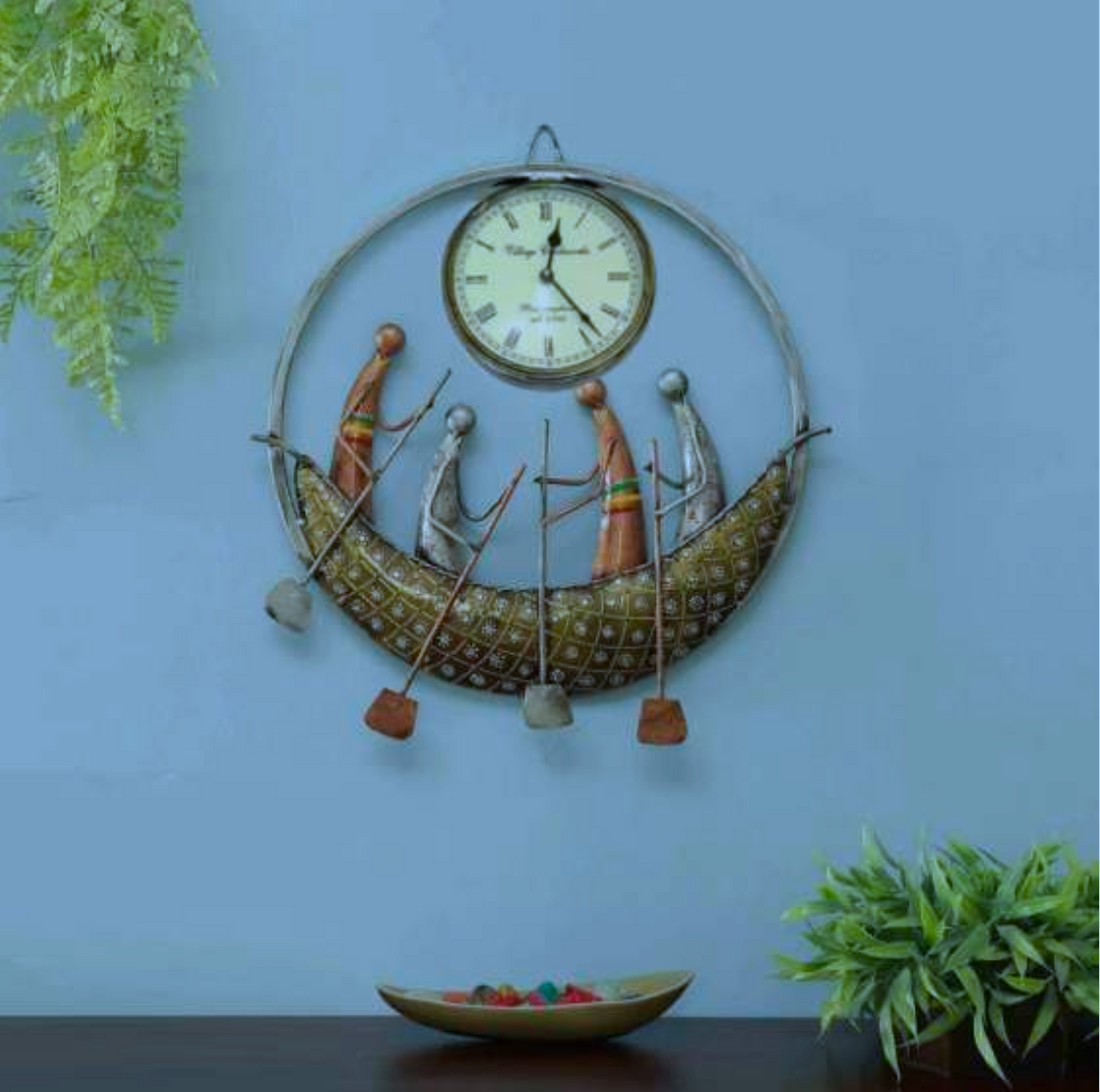 Boat Wall Clock 17 Inch – Decorative Metal Nautical Clock for Living Room & Home Decor