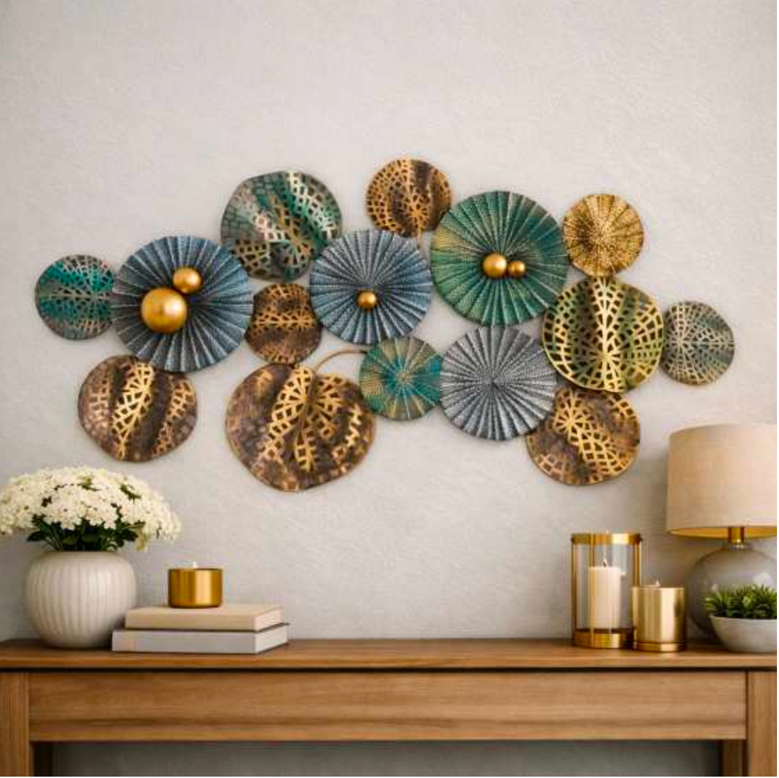 3D Lotus Leaf Wall Art 48" x 25" – Decorative Metal Nature Wall Decor for Living Room & Home Interiors