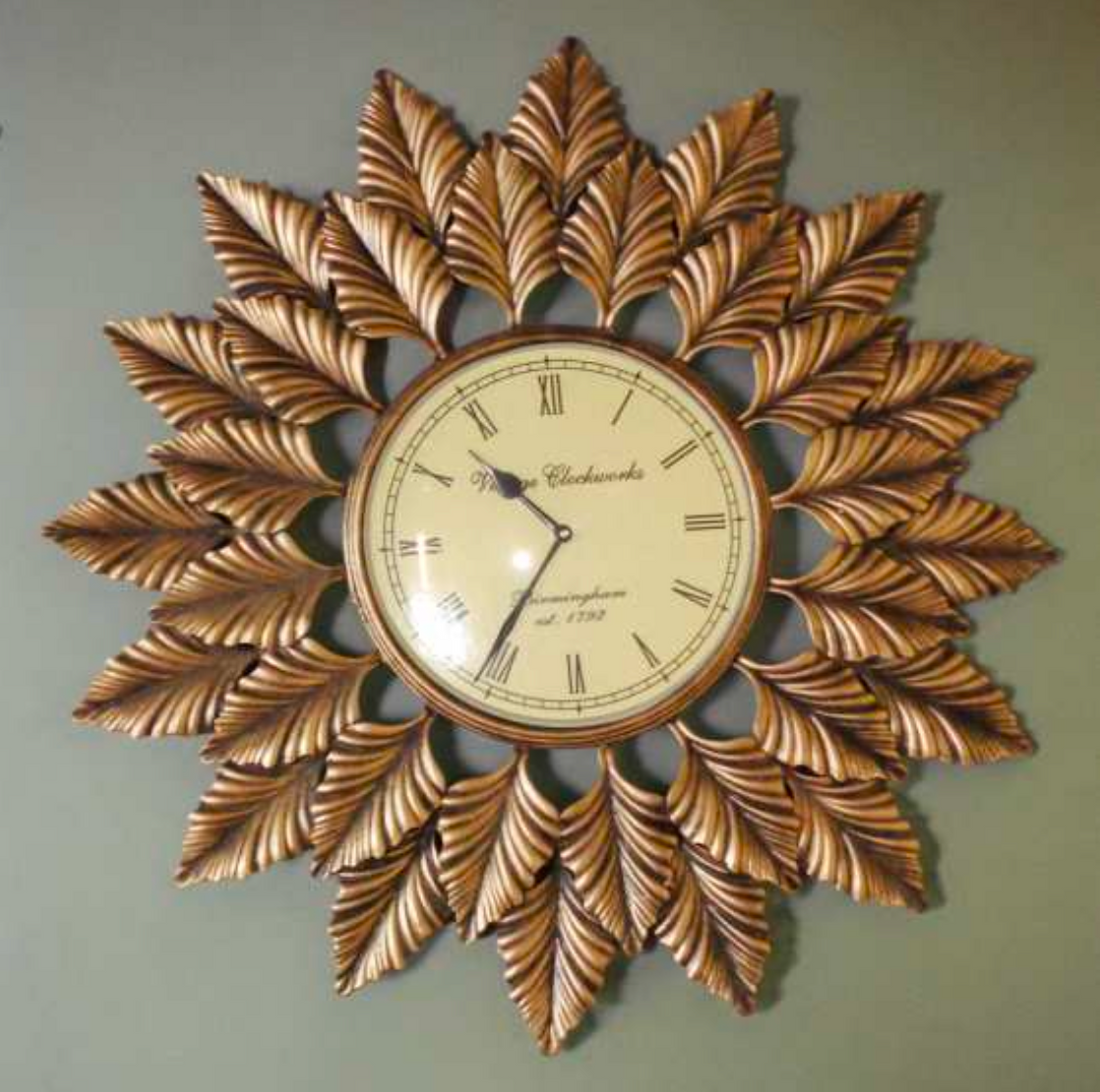 Bronze Sunburst Wall Clock 24 Inch – Modern Metal Decorative Wall Clock for Living Room & Home Decor