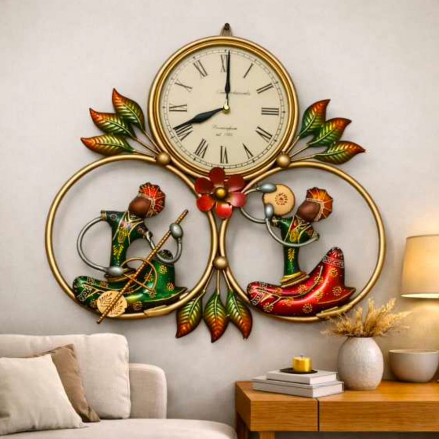 Wall Clock with Musicians – Decorative Metal Music Theme Wall Clock for Living Room & Home Decor