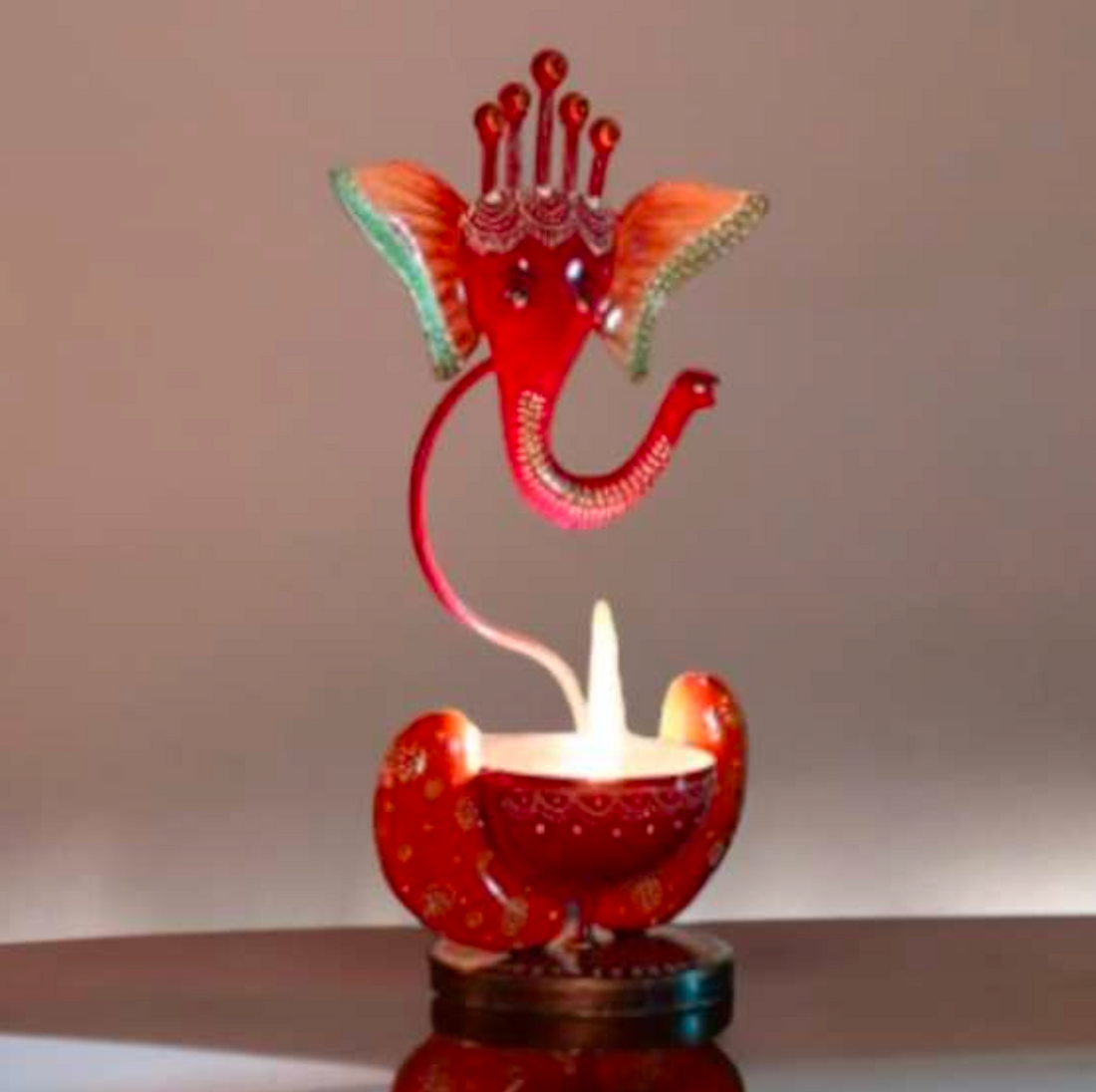 Ganesh T-Light Table Decor 12 Inch – Decorative Metal Ganesh Candle Holder for Home & Office Decor