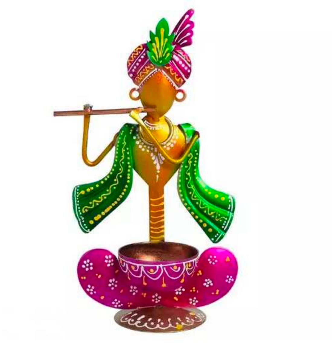 Krishna T-Light Holder Table Decor – Decorative Metal Krishna Candle Holder for Home & Spiritual Decor