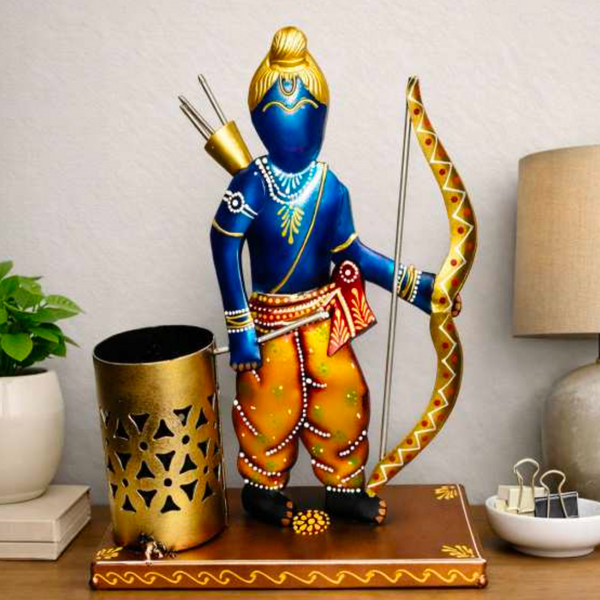 Lord Rama T-Light Holder Table Decor – Decorative Metal Spiritual Candle Holder for Home & Temple Decor
