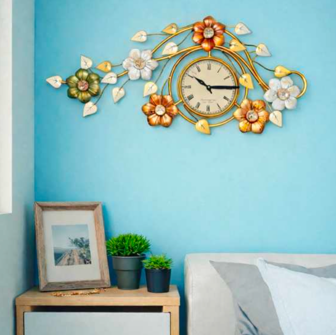 Multi Colour Floral Wall Clock – Decorative Metal Flower Clock for Living Room & Home Decor