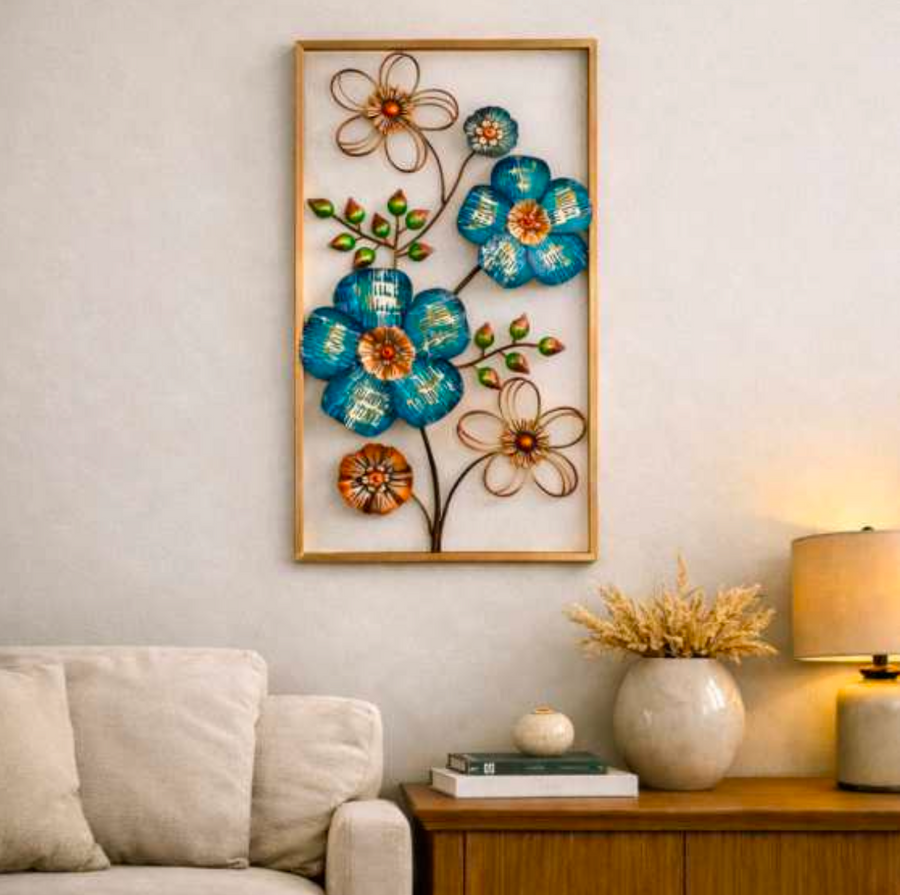 Vertical Framed Floral Metal Wall Art 22" x 37" – Decorative Flower Wall Decor for Living Room & Home Interiors