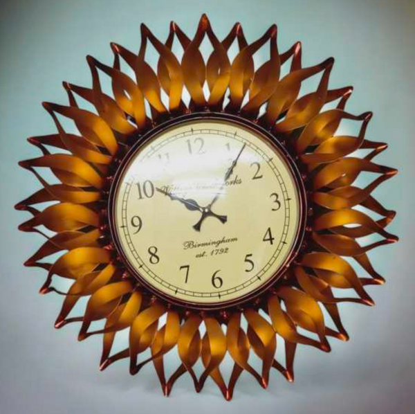 Twisted Petal Sunflower Wall Clock 23 Inch – Decorative Metal Floral Wall Clock for Living Room & Home Decor