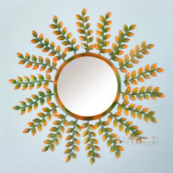 18 Leaf Stems Wall Mirror 30 Inch – Decorative Botanical Leaf Wall Mirror for Living Room & Home Decor