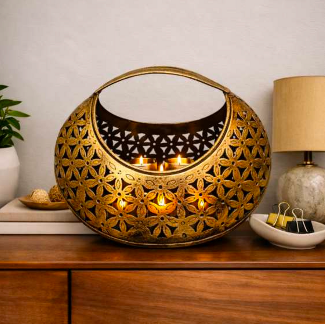 Handcrafted Floral Cutwork Tealight Candle Holder – Elegant Table Décor for Every Home