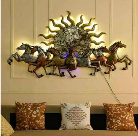 7 Horses Metal Wall Art with LED | Sun Backlit Decor