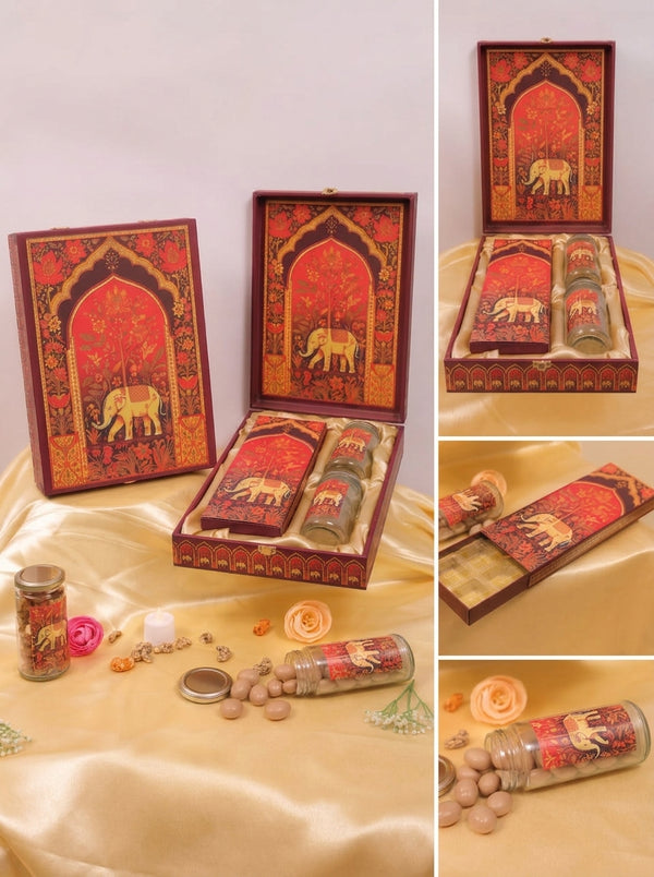 Elephant Tree of Life Gift Box | 2 Tall Jars + 12 Cavity Tray