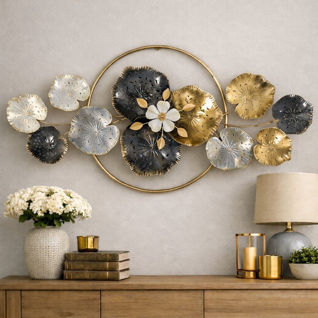 Lotus Leaf Wall Art 52" x 24" – Elegant Metal Nature Wall Decor for Living Room & Home Interiors