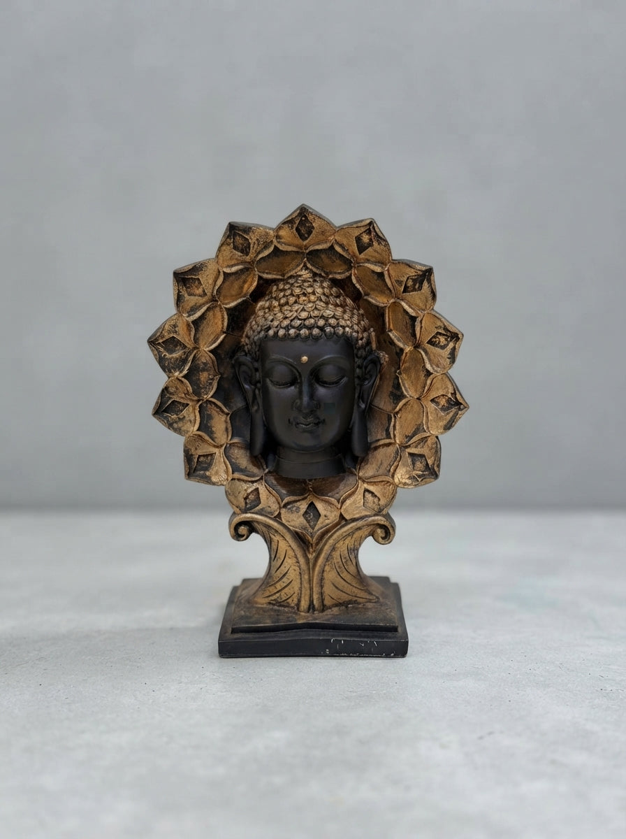 Buddha Bust Statue with Lotus Halo 11” | Zen Home Decor