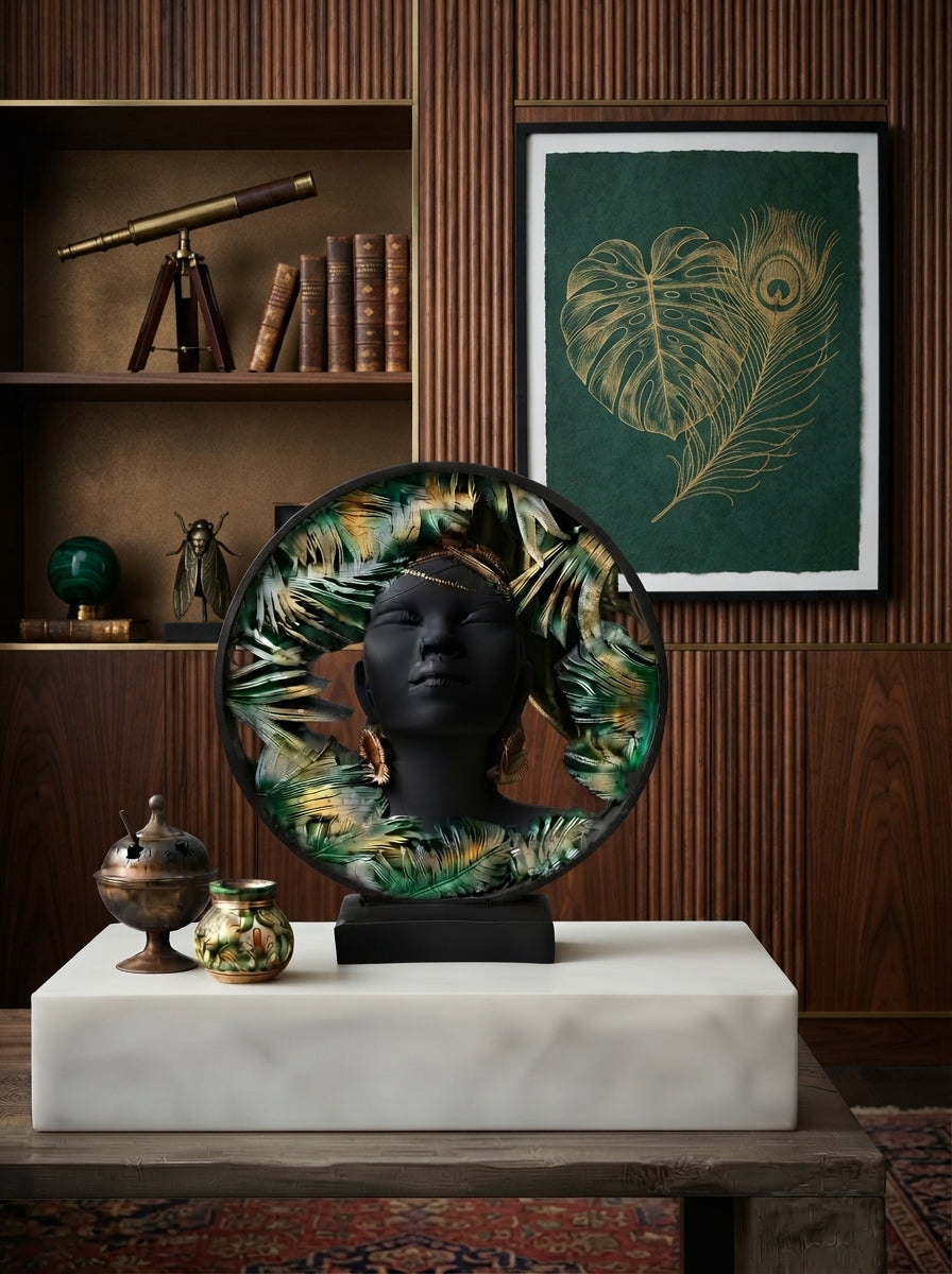 Black & Green African Woman Sculpture 8” | Botanical Home Decor