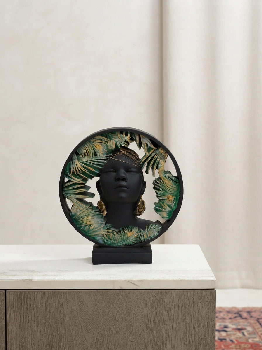 Black & Green African Woman Sculpture 8” | Botanical Home Decor